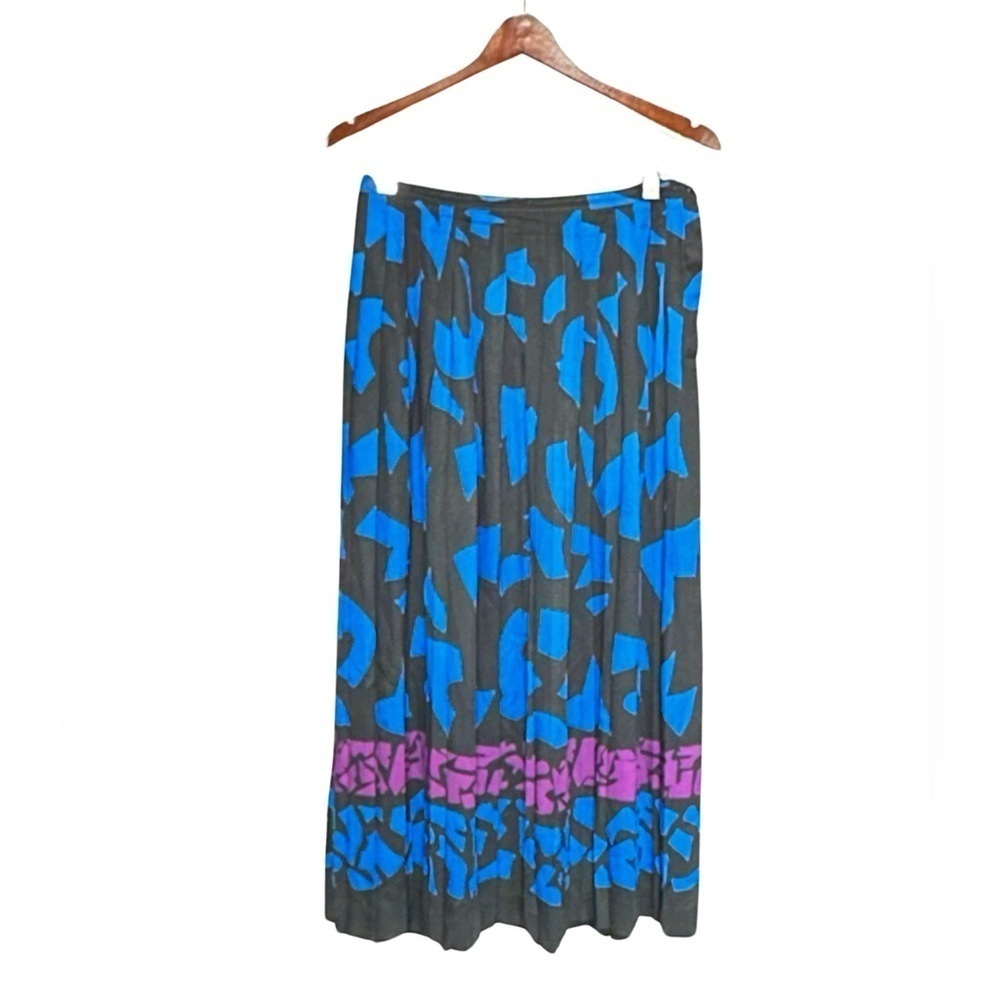 Jones New York VINTAGE Full Skirt Black Blue Purple Print Women’s Size 8.